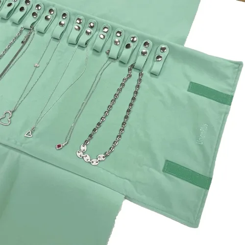 Vista 2 de UnionPlus Joyero de viaje de terciopelo organizador para collar, verde hielo