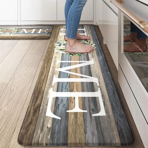 Vista 14 de KIMODE - Alfombra de cocina antifatiga para el piso, de 17.3 x 29 pulgadas, alfombra de cocina de estilo rústico, antideslizante, acolchada