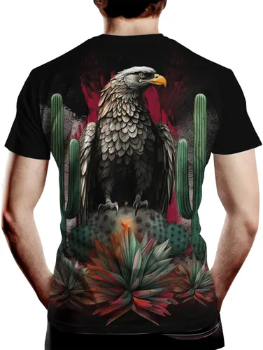 Vista 3 de Srcnhim Camiseta de manga corta con diseño de águila mexicana para hombre