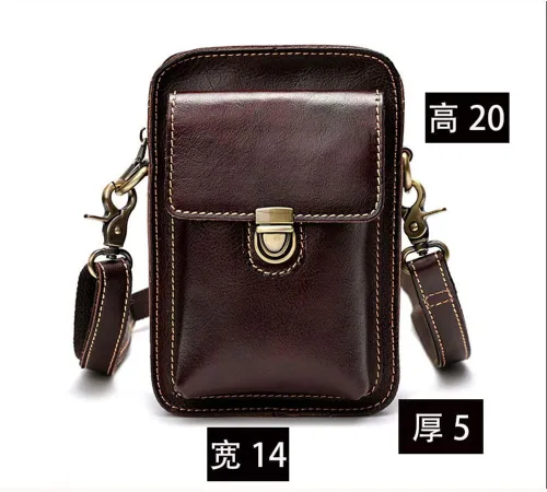 Vista 6 de Ztimi Bolso de mensajero de un solo hombro de color frotado a mano para hombre, bolsa colgante retro pequeña bolsa de teléfono móvil
