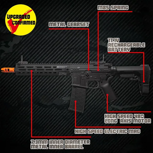 Vista 2 de EMERBU Pro-Grade Gel Splatter Ball Blaster SLR Actualizado por EMERBU - Cuerpo de Metal y Nylon - 11.1V Alta Potencia - Juego de Engranajes de Metal