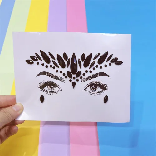Vista 7 de Black Face Jewels se adhieren a los accesorios del festival, diamantes de imitación del tatuaje de la cara de Halloween para el maquillaje, joyas
