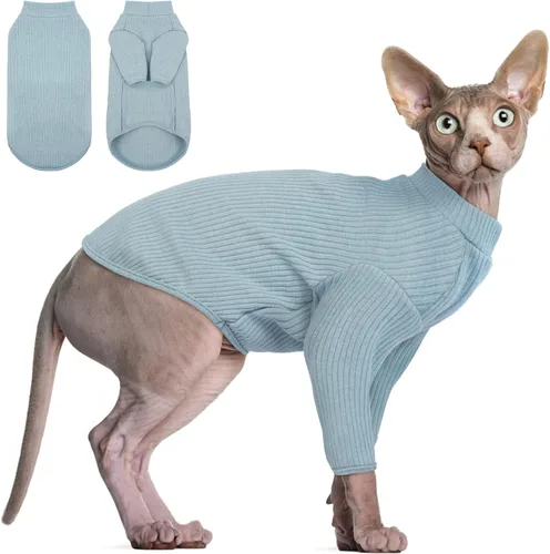 Vista 13 de DENTRUN Sphynx - Camisa de gatos sin pelo, camiseta de gatito, transpirable, cuello alto, adorable ropa de gato, chaleco de pijama Negro