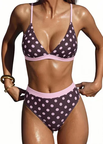 Vista 30 de SUUKSESS - Conjunto de bikini de dos piezas para mujer, con cintura alta y corte sexy, estilo triángulo 127 verde militar