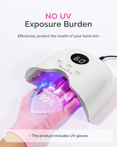 Vista 2 de MelodySusie Lámpara de uñas LED compacta con guantes UV, secadora de uñas P-PLUS30A con sensor inteligente que cura todos los geles, especialmente
