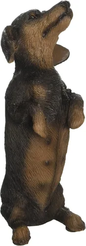 Vista 6 de Sandicast Escultura de perro salchicha negro liso de tamaño medio, sentado
