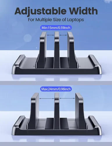 Vista 8 de Vaydeer Soporte vertical para computadora de escritorio, soporte de plástico de doble ranura para laptop con diseño 4 en 1 que ahorra espacio Negro