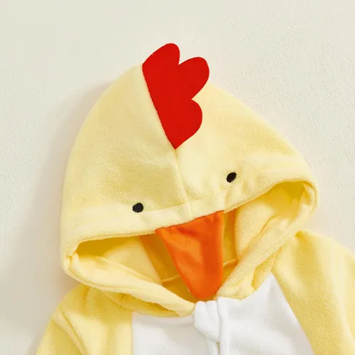 Vista 2 de Mameluco con capucha para bebé, niña, niño, disfraz de pollo de Halloween Amarillo
