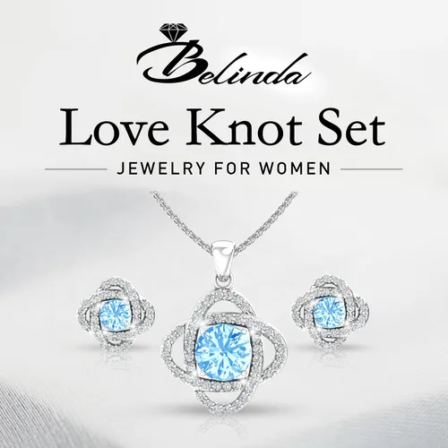 Vista 2 de Aretes de plata de ley 925 para mujer, con bonito nudo de amor, piedras preciosas brillantes a presión, collar colgante para colgar, hermoso juego