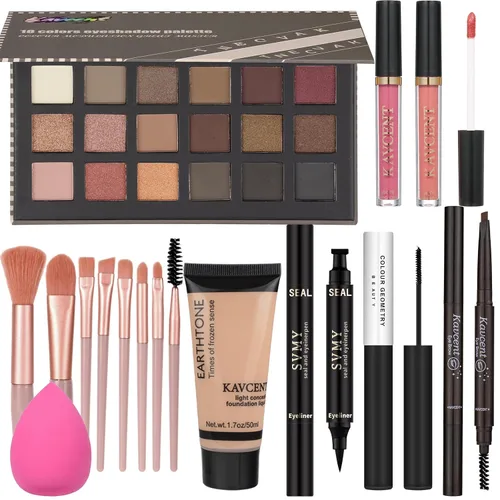 Vista 2 de Kit de maquillaje todo en uno para mujeres, niñas, adolescentes, juego de maquillaje de 16 colores, paleta de sombra de ojos, base, delineador