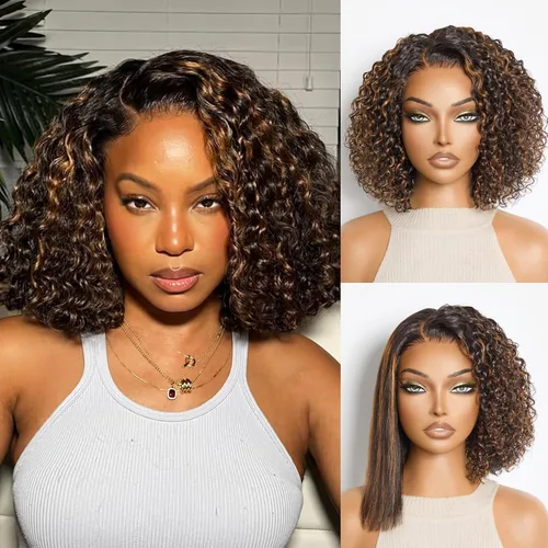 Vista 55 de LUVME HAIR Pelucas de cabello humano rizado sin pegamento de 6 pulgadas, precortadas, indetectable, HD, encaje Bob, peluca corta y rizada con ondas