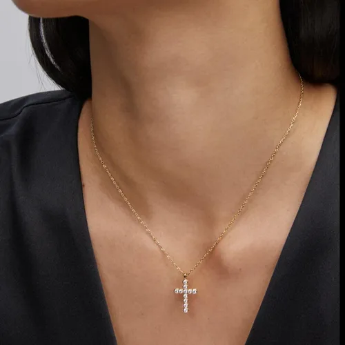 Vista 4 de Kendra Scott Collar con colgante de cruz de cristal, joyería de moda para mujer ORO - CRISTAL BLANCO