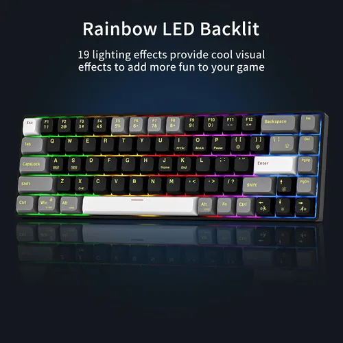 Vista 3 de Newmen GM681 - Teclado mecánico, 68 teclas, compacto, USB, 60% personalizado, retroiluminado con LED, intercambiable en caliente, pequeño teclado