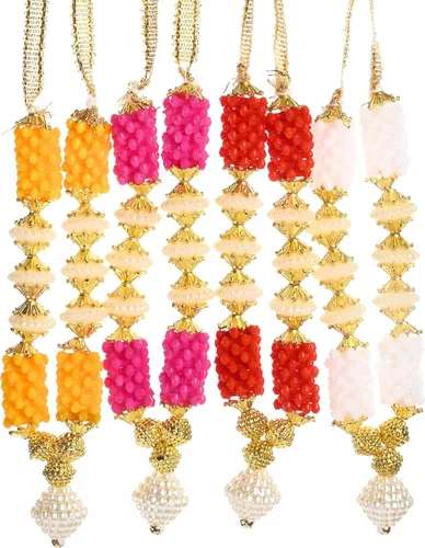 Vista 3 de Juego de 4 cuentas artificiales de Mala para ídolo-Mala para Dios, artículos de Pooja Sringar, decoración tradicional de festivales, decoración