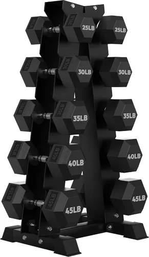 Vista 16 de HANDBODE Juego de mancuernas hexagonales recubiertas de goma con estante de marco en A, 100 libras - 600 libras, múltiples opciones