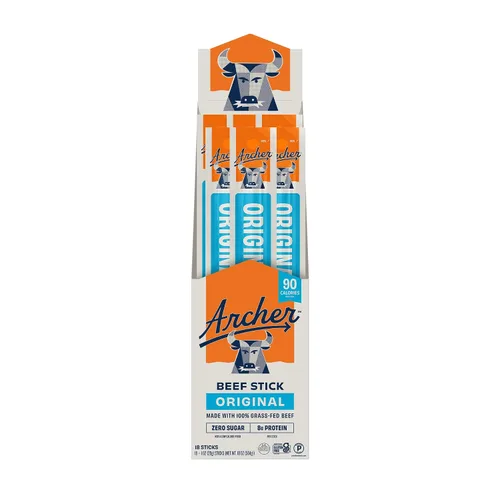Vista 5 de Archer Classic Beef Sticks – Palitos de carne alimentada con pasto envueltos individualmente, paquetes de bocadillos de cecina a granel, sin gluten