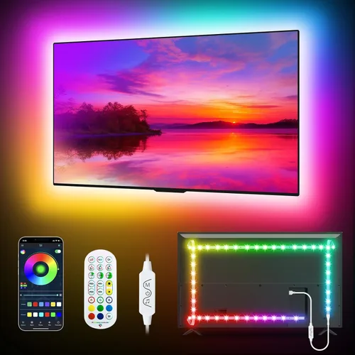 Vista 12 de Daymeet Tira de luces LED RGB de 9.84 pies para TV de 32 a 43 pulgadas, sincronización de música Dreamcolor, cambio de color, control remoto por