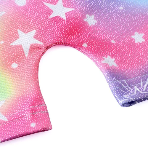 Vista 4 de Belovance Leotardos de gimnasia para niñas pequeñas, trajes de gimnasio, leotardo de danza, brillante, arcoíris, dinosaurio, leopardo, estrellas