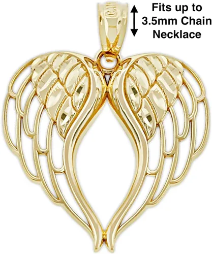 Vista 3 de Charm America - Colgante de alas de ángel de oro con cadena de oro opcional - oro macizo de 14 quilates, oro amarillo, Amarillo