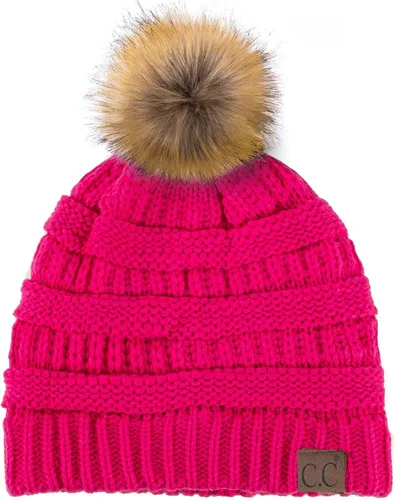Vista 9 de Gorro unisex liso con pompón y ribete (HAT-43) de C.C Hatsandscarf Exclusives Marfil