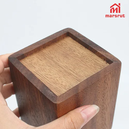 Vista 8 de Portalápices de madera para escritorio, bolígrafo de madera de nogal negro, organizador cuadrado natural, soporte simple para lápices, brochas