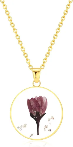 Vista 69 de Forget-Me-Not and Queen Anne's Lace Pressed Wildflower Necklace Birth Month Real Flower Necklace Gold/Silver Pressed Flower Jewelry