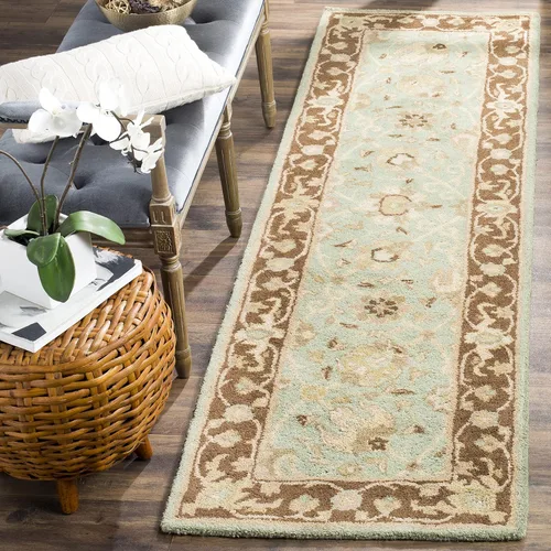 Vista 48 de SAFAVIEH Colección Antigüedades - Alfombra de 6' redonda, marrón y verde, hecha a mano, diseño oriental tradicional de lana, ideal para áreas