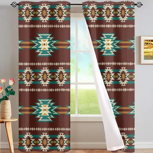 Vista 32 de Dreaweet African Tribal Blackout Curtains 63 Inch Long 2 Panels Set Bohemian Ethnic Geometric Grommet Top Thermal Insulated Curtains for Living Room