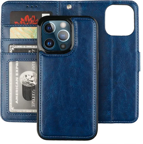 Vista 14 de Bocasal Funda tipo cartera desmontable para iPhone 13 Pro con bloqueo RFID, ranuras para tarjetas, soporte de cuero PU premium con soporte magnético