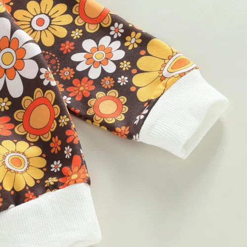 Vista 6 de Conjunto de sudadera de manga larga con cuello redondo y estampado floral para bebé niña