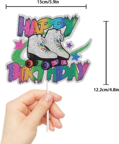 Vista 2 de Patín de ruedas Happy Birthday Cake Topper Colorido Rolling Retro Girl Club Hip Hop Tema Fiesta Pastel Decoración Suministros para Niñas
