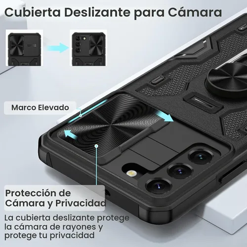 Vista 3 de Caka Funda para Samsung Galaxy S22 con soporte y funda para cámara, color Negro