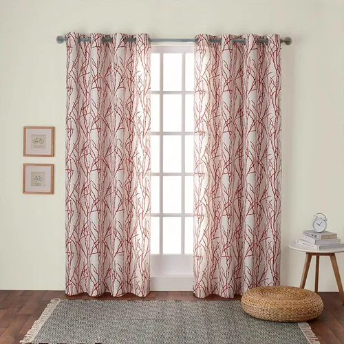 Vista 18 de Exclusive Home Branches - Par de paneles de cortinas de mezcla de lino con ojales, 54 x 84 pulgadas, negro