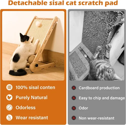 Vista 5 de Rascador para gatos, rascador de gatos con ángulos de 180°, almohadilla para rascar gatos de 23.6 pulgadas con bolas de juguete, almohadilla
