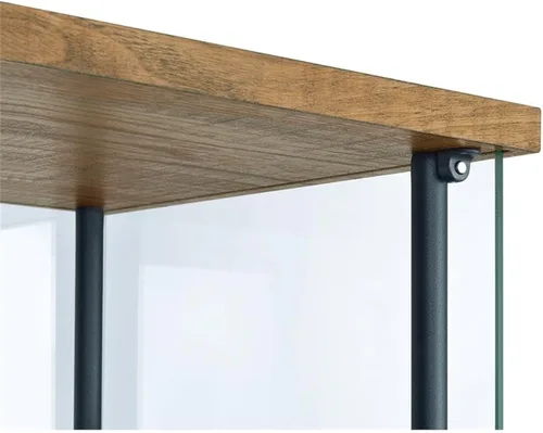 Vista 6 de BOWERY HILL 3 Shelf Glass Curio Cabinet, Sandy Black Metal Frame, Engineered Wood Top and Base, Clear Glass Panels, Laminate Veneer Finish