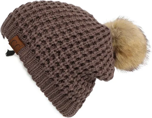 Vista 7 de Gorro unisex liso con pompón y ribete (HAT-43) de C.C Hatsandscarf Exclusives Marfil