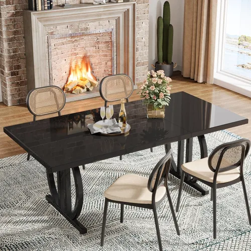 Vista 3 de Tribesigns Mesa de comedor moderna de 63 pulgadas para 6, mesa de cocina rectangular con marco de metal, mesa de comedor negra para el hogar, comedor