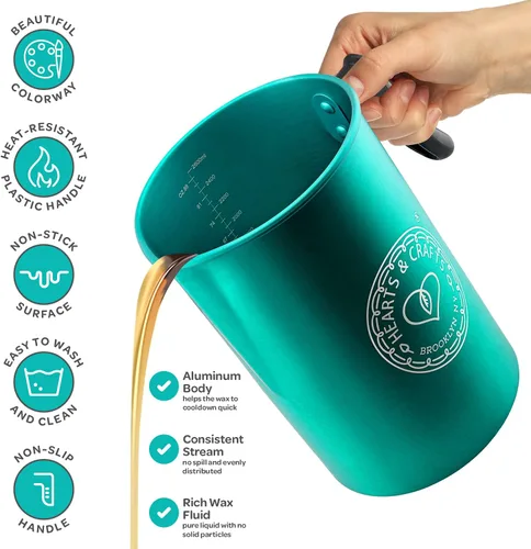 Vista 3 de Hearts & Crafts Macetas de velas, jarra de aluminio para vertir velas de 64 onzas, olla para hacer velas para cera derretida de 4 libras
