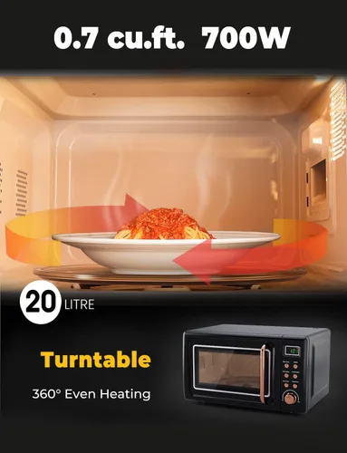 Vista 2 de SIMOE - Horno de microondas compacto, microondas retro para encimera, 0.7 pies cúbicos, 700 W con 8 juegos de cocción automática (negro)