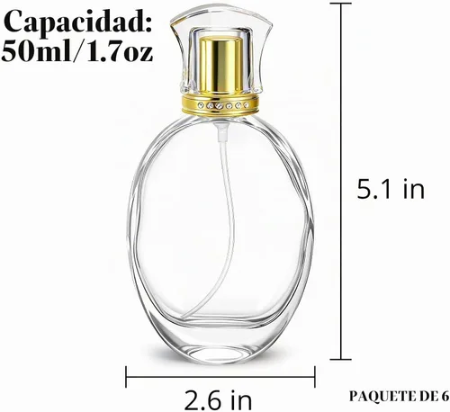 Vista 3 de Paquete de 6 botellas de perfume recargables de 1.7 fl oz/1.7 onzas, botella atomizadora de perfume de vidrio vacía, botella de viaje de colonia