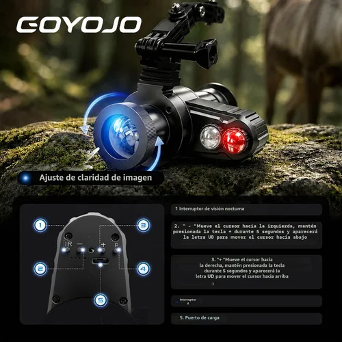 Vista 7 de Gafas monoculares de visión nocturna montadas en la cabeza con correa elástica para la cabeza, aumento predeterminado 7X, equipo NVG rango de 1148