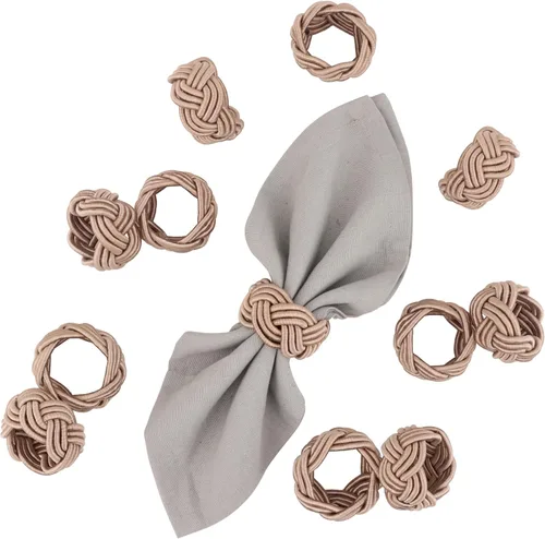 Vista 4 de Juego de 12 servilleteros bohemios elegantes, de rayón tejido a mano, color beige, resistente al desgaste, decoración de mesa para bodas, Navidad