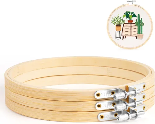 Vista 9 de Caydo - Aro de bordado de 3 piezas con herramienta de tornillo de metal, 6 pulgadas Aros de bordado de bambú para bordar y coser, aro de punto