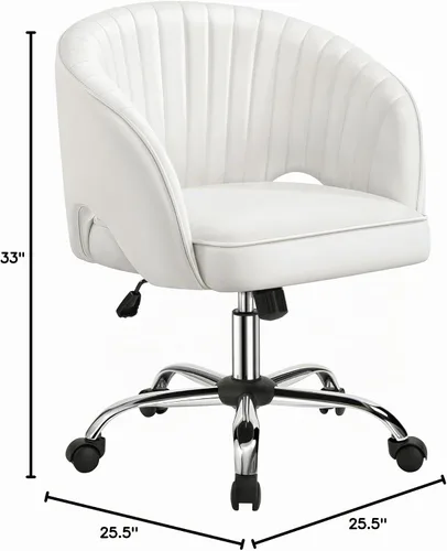 Vista 3 de Yaheetech - Silla de escritorio de piel sintética color crema, asiento giratorio copetudo