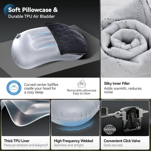 Vista 3 de MARCHWAY Almohada de acampada ultraligera inflable con funda lavable suave, almohada de aire portátil y compresible compacta para dormir al aire