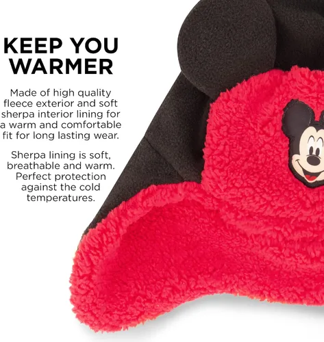 Vista 4 de Disney Mickey Mouse - Gorro de invierno con forro Sherpa y manoplas para niños Mickey Mouse 2-4T de EE UU Mickey Mouse