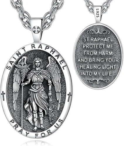 Vista 46 de EUDORA Medalla de plata de ley S925 con collar de San Patrono para mujeres A01-Saint Benedict Medalla