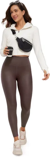 Vista 3 de CRZ YOGA Butterluxe Matte Faux Leather Leggings for Women 25" - High Waisted Stretch Ankle Leather Pants Pleather Tights