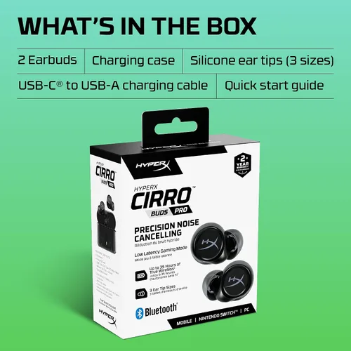 Vista 12 de HyperX Cirro Buds Pro - Auriculares inalámbricos verdaderos, cancelación activa de ruido, ANC, modo de sonido ambiental, baja latencia, Bluetooth