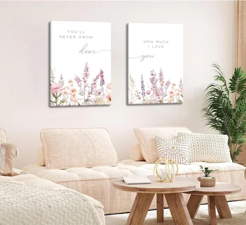 Vista 5 de 2 piezas de lienzo de flores silvestres para guardería, arte de pared, frases botánicas, pinturas bohemias para guardería, habitación de bebé